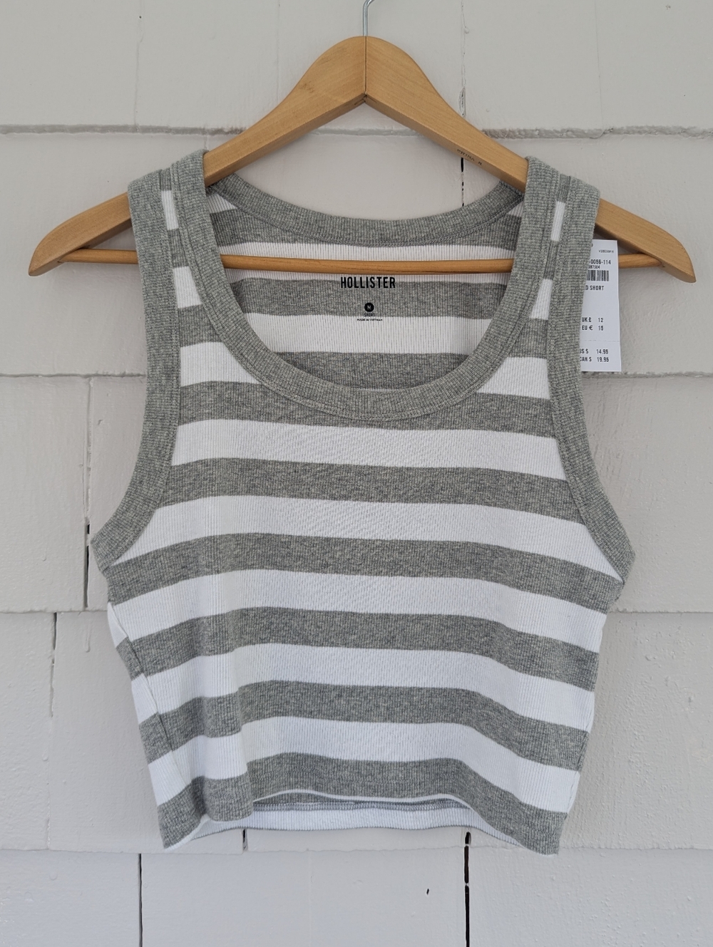 NWT Hollister Gray White Striped Cropped Tank Top Size Medium Short